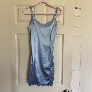 Iris satin short mini dress light blue M